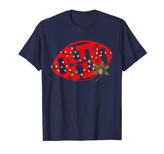 Vintage State of Ohio Football Shape Christmas Lights T-Shirt