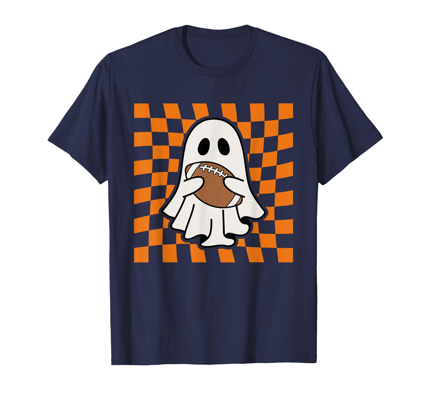 Groovy Halloween Ghost Football Checkered Boo Game Day Sport T-Shirt