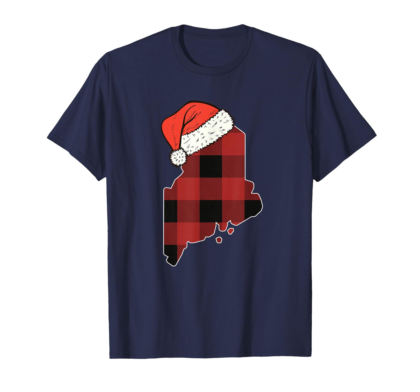 Maine Plaid Christmas Santa Hat Holiday Matching Design T-Shirt