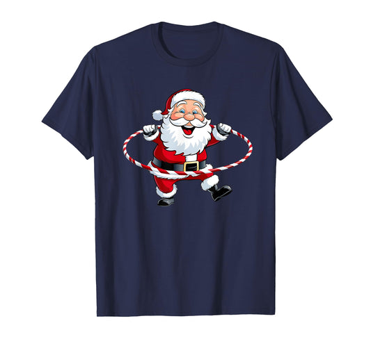 Funny Santa Claus Hula Hooping Exercise Merry Christmas Xmas T-Shirt