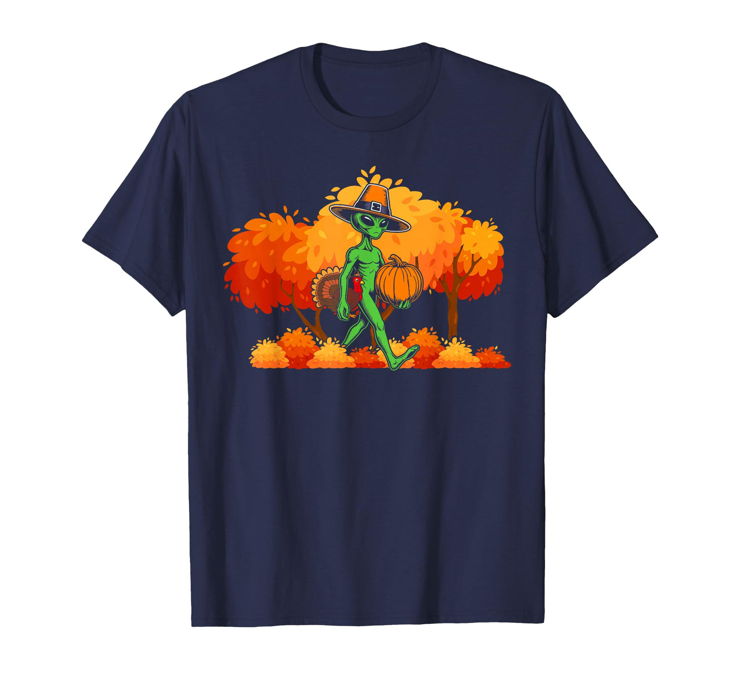 Alien thanksgiving Pilgrim Turkey Pumpkin autumn leaves fall T-Shirt