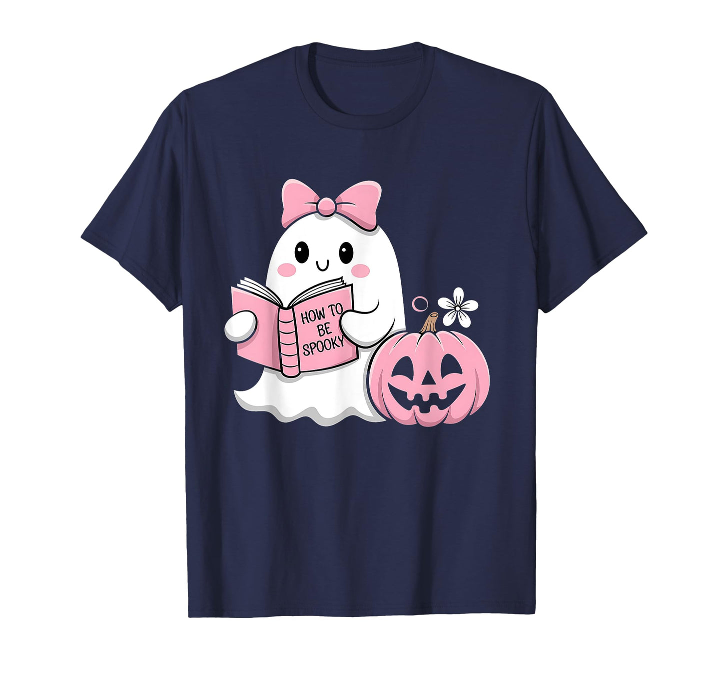 Cute Halloween Ghost Pink Pumpkin Reading How to Be Spooky T-Shirt