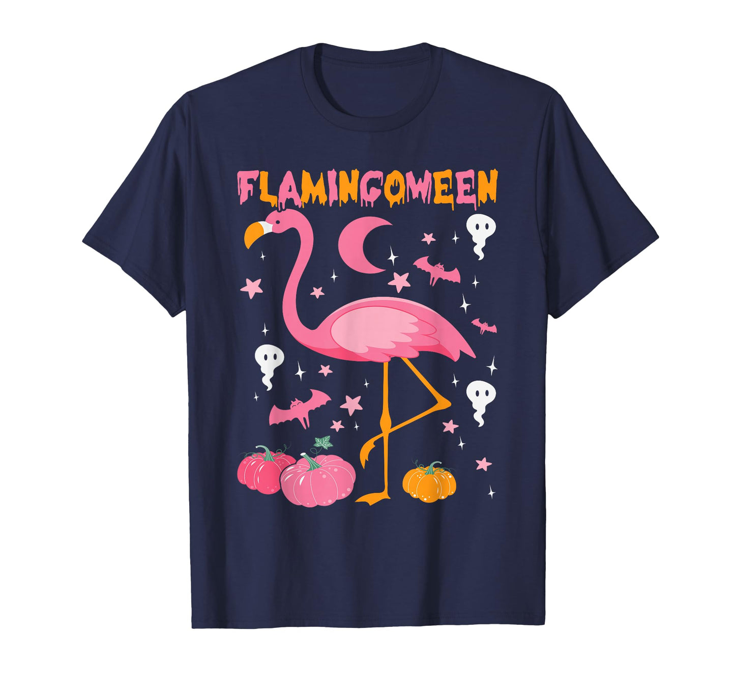 Happy Flamingoween Pink Flamingo Halloween Skeleton Spooky T-Shirt