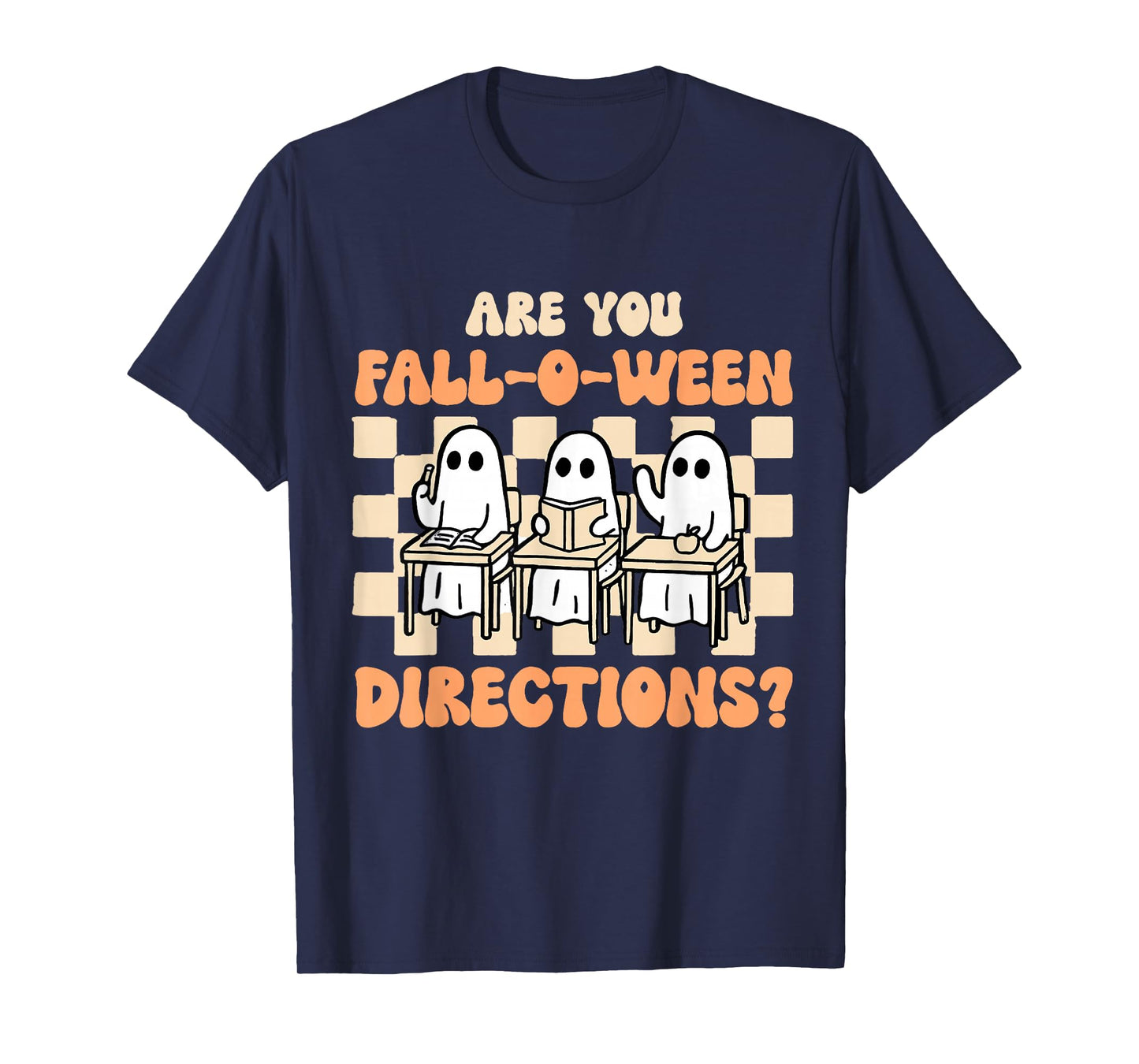 Retro are You Fall O Ween Directions Teacher Halloween Ghost T-Shirt