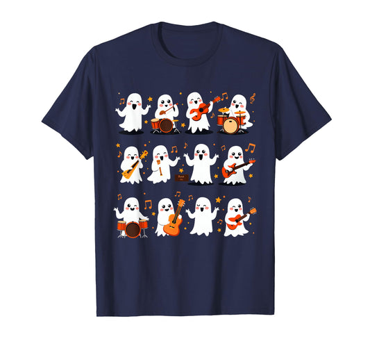 Halloween Ghost Music Teacher Playing Instruments T-Shirt