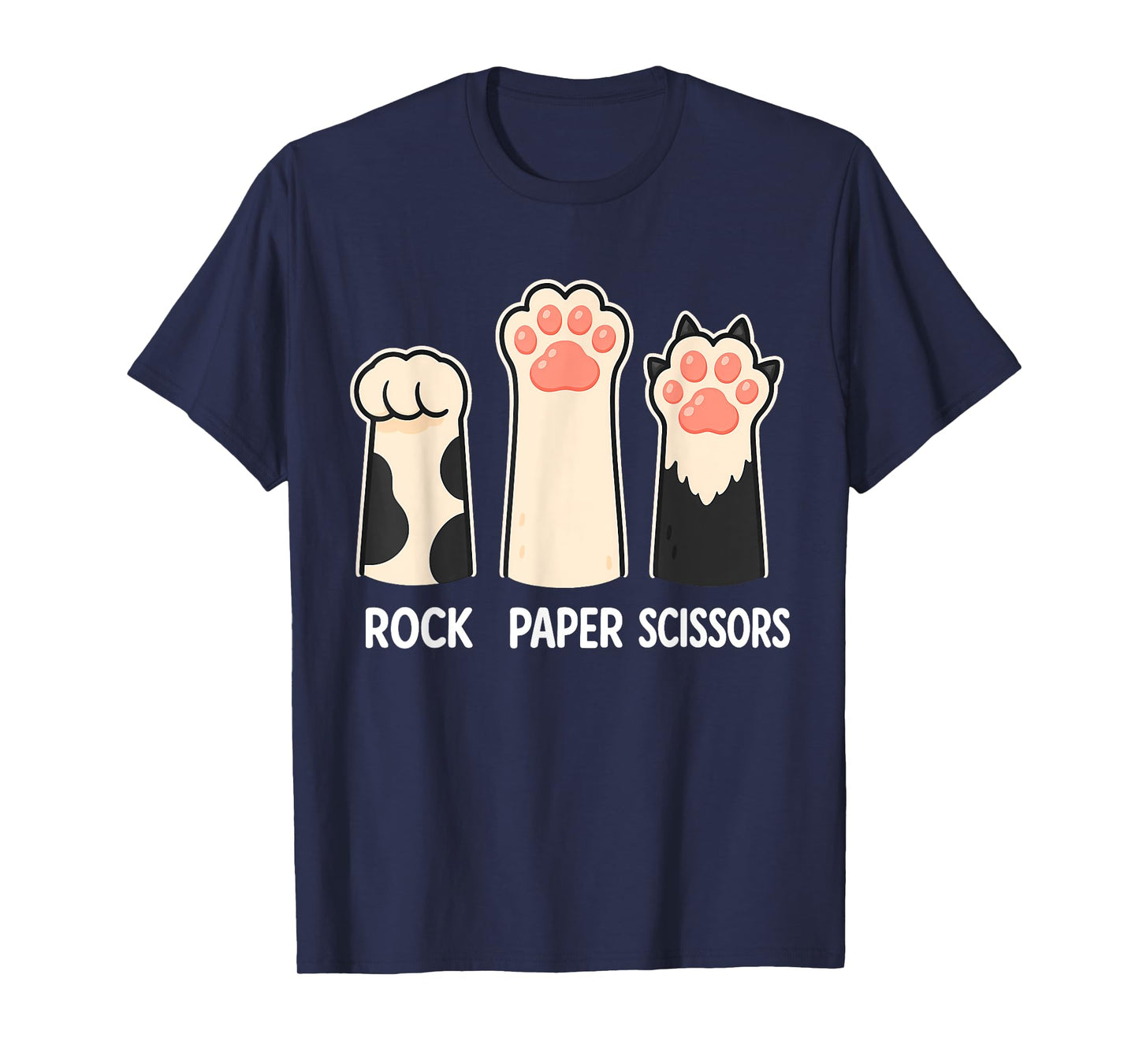 Rock Paper Scissors Hand Game Cute Paw Funny Cat T-Shirt for Men Women Kids