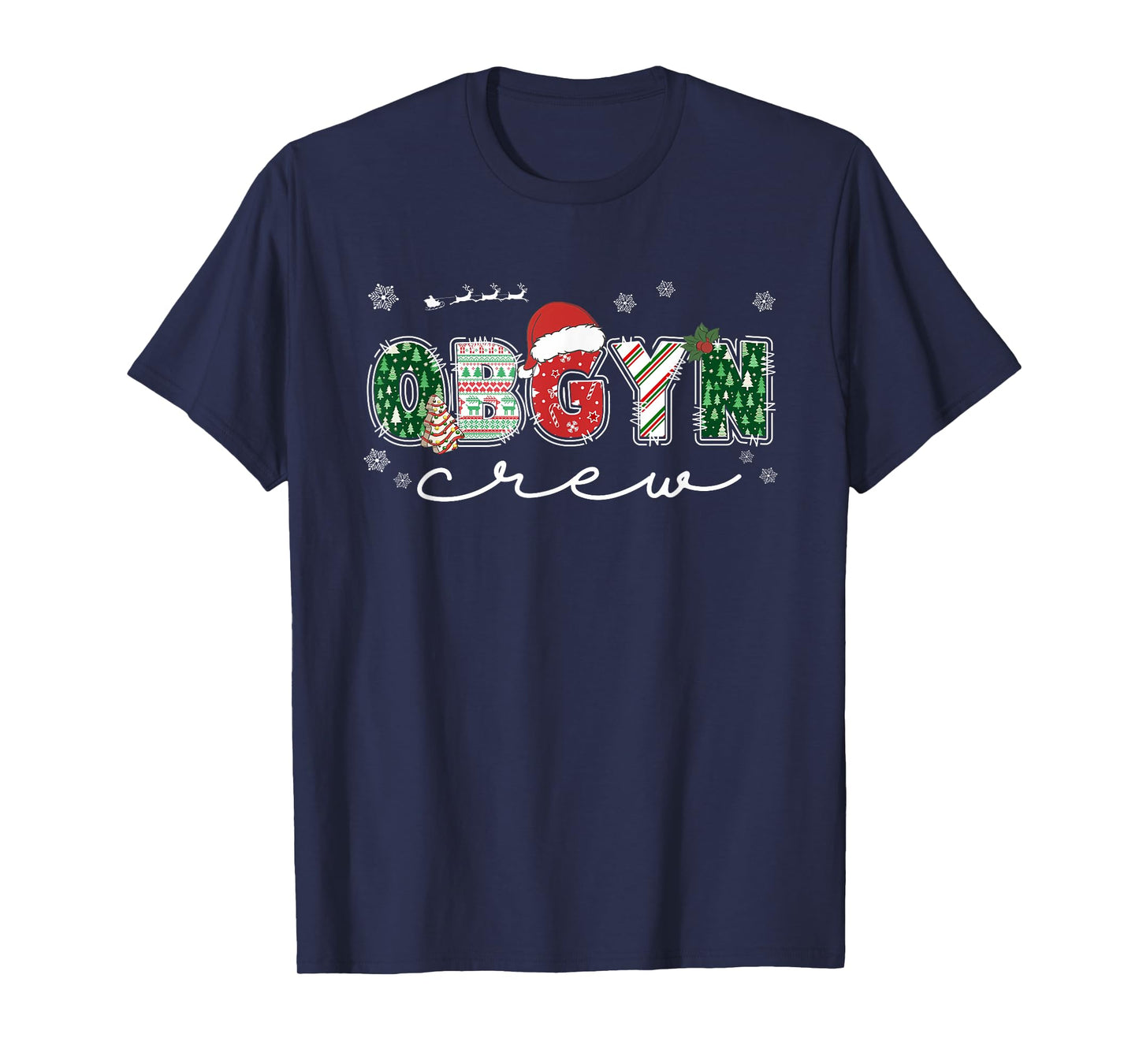 OBGYN Crew Christmas OB Nurse Santa Hat Holiday Pajama T-Shirt