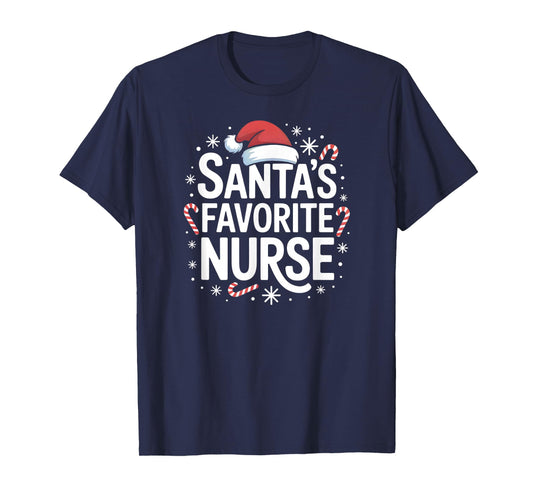 Santa's Favorite Nurse Christmas Candy Canes Snowflakes Vibe T-Shirt