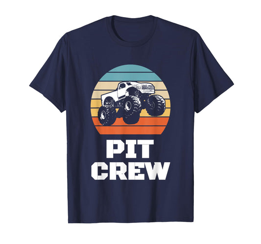 Pit Crew Monster Trucks Happy Sunset Retro Theme T-Shirt