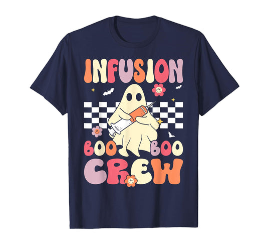 Infusion Nurse Boo Crew Groovy Retro Nurse Halloween T-Shirt