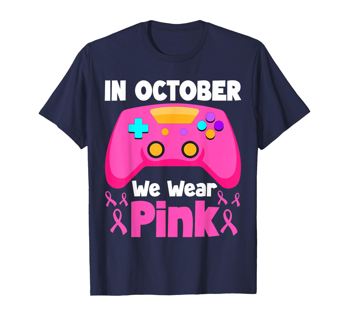 in October We Wear Pink Breast Cancer Gaming Kids Boys Youth T-Shirt