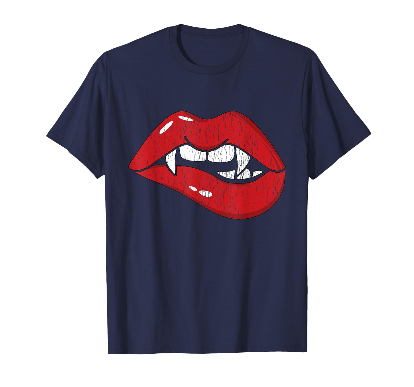 Retro Dracula Vampire Red Lips Teeth Bite Halloween Costume T-Shirt
