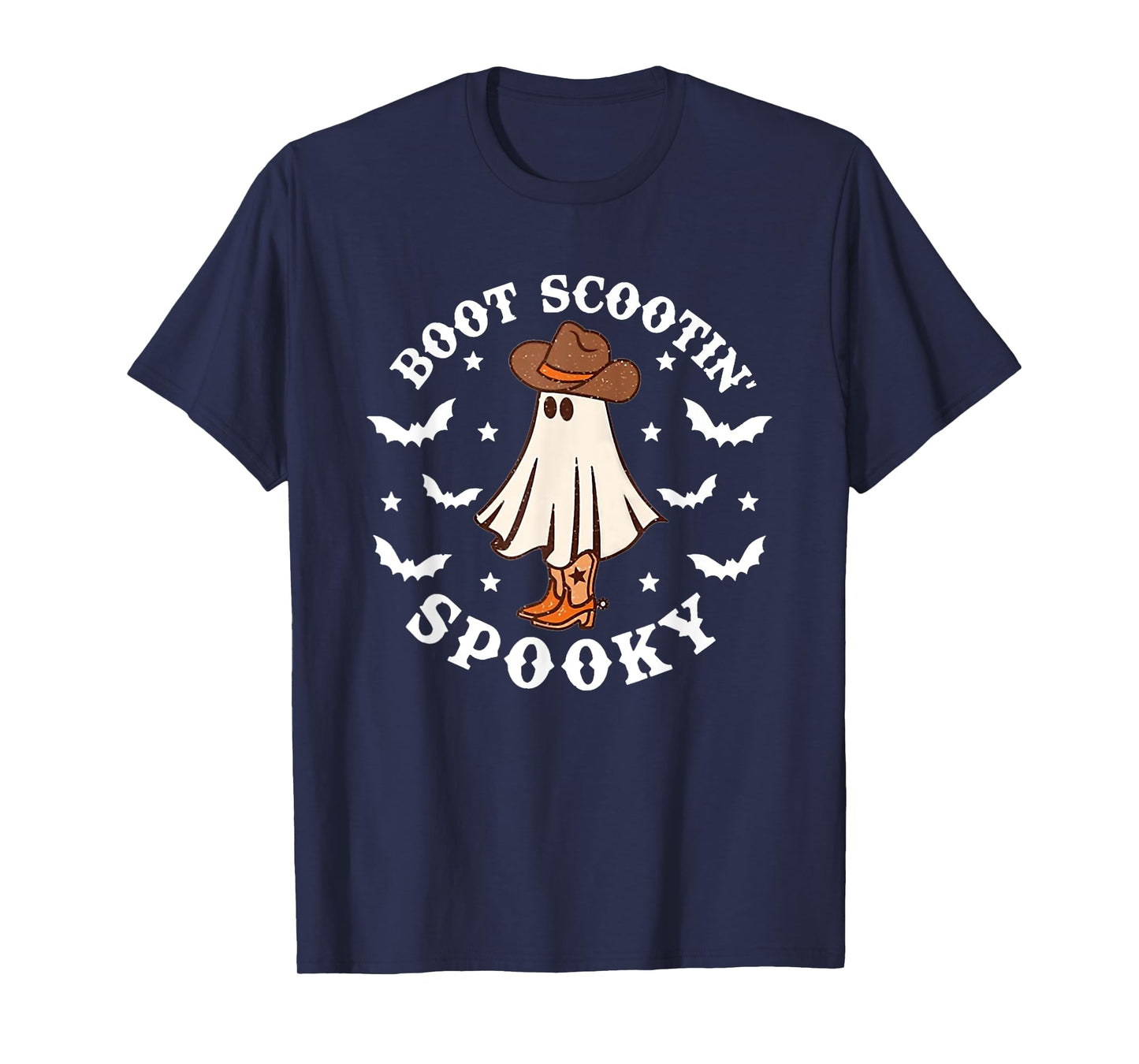 Retro Western Halloween Cute Ghost Funny Boot Scootin Spooky T-Shirt