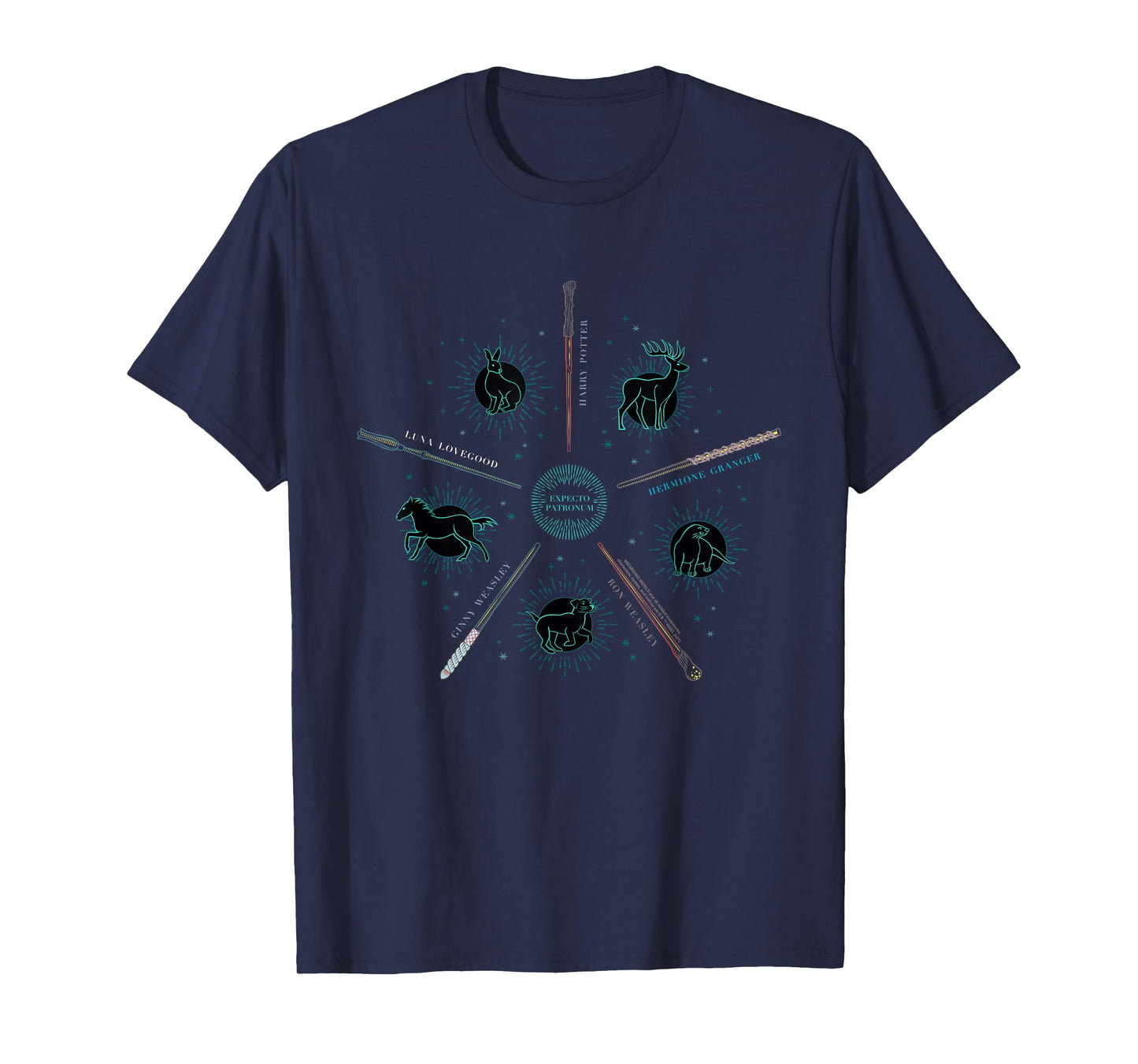 Harry Potter Expecto Patronum and Wands Unisex-Adults T-Shirt, Black, Small