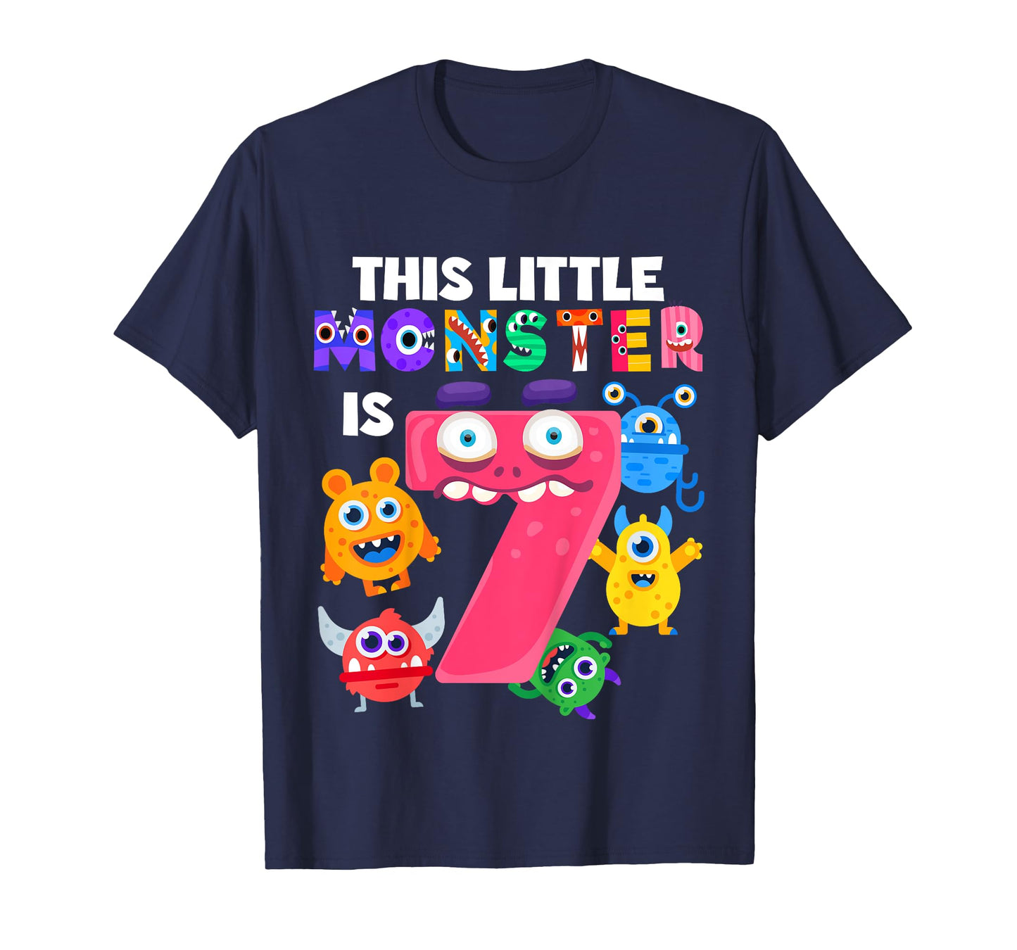 This Little Monster is 7Seven Years 7th Birthday Party Alien T-Shirt