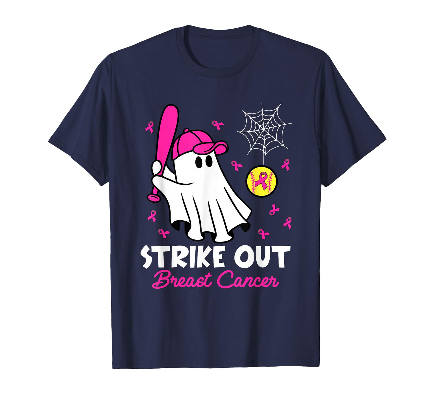 Strike Out Breast Cancer Ghost Softball Funny Breast Cancer T-Shirt