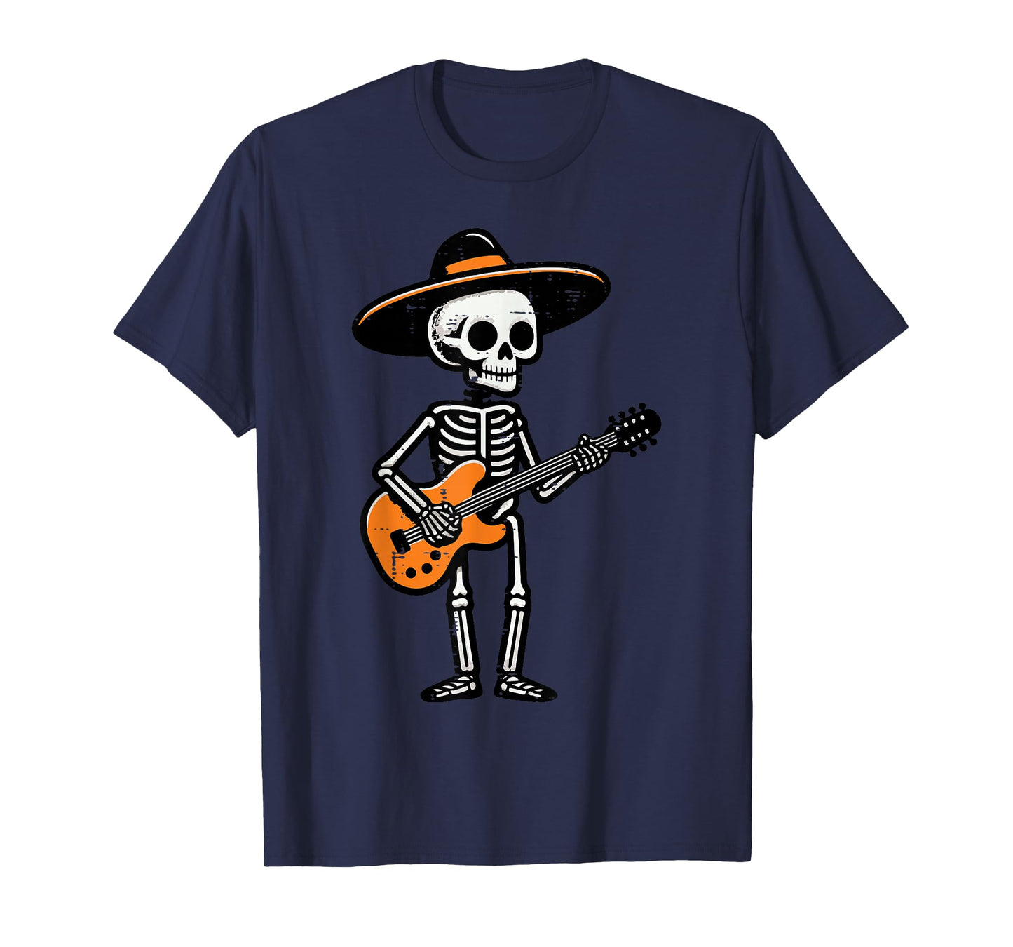 Halloween Skeleton Hat Guitar Rock Costume Men Boys Kids T-Shirt