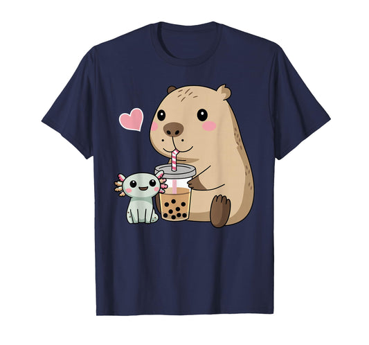 Cute Axolotl Lover Capybara Kawaii Anime Drinking Bubble Tea T-Shirt