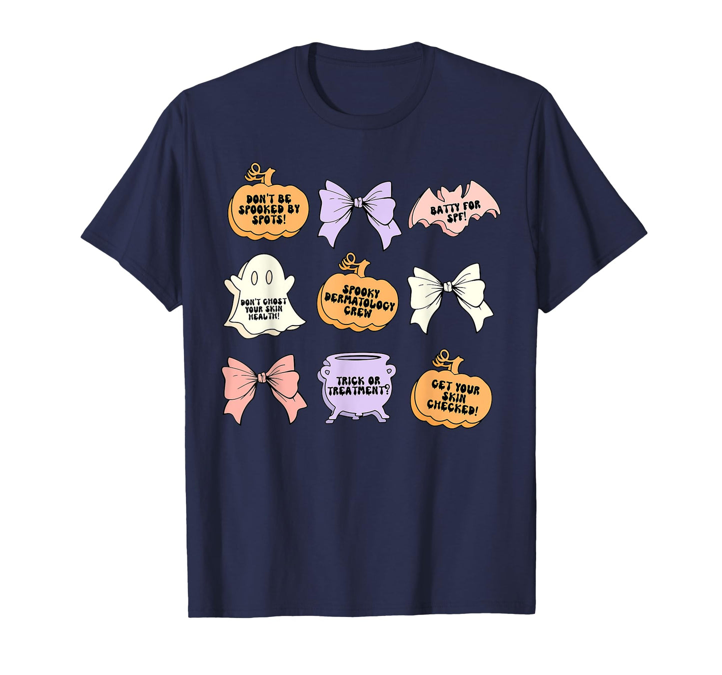 Fall Bow Pumpkin Ghost Dermatology Halloween Aesthetic Nurse T-Shirt