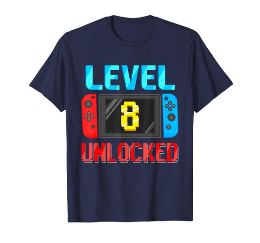 Level 8 Unlocked Birthday Video Gamer 8th Birthday Party T-Shirt