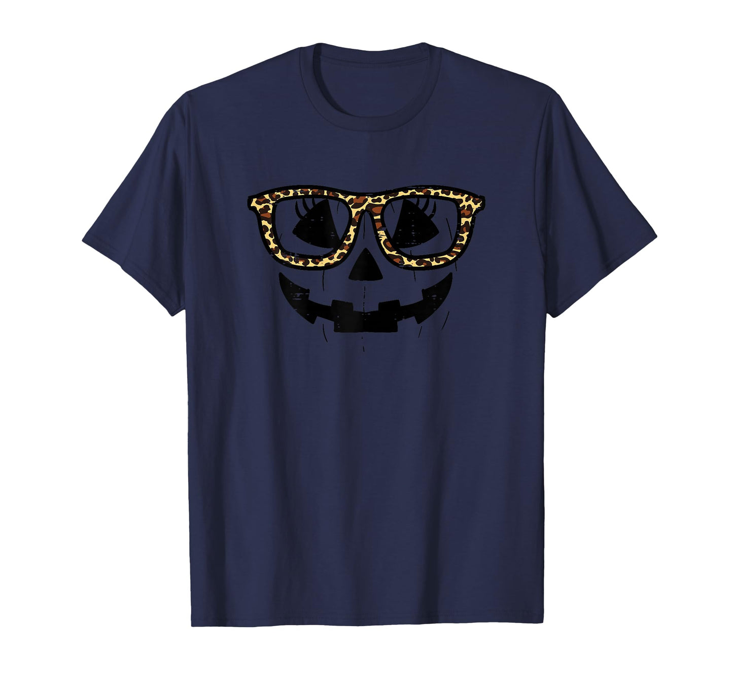 Pumpkin Face Leopard Glasses Funny Halloween Women Girls T-Shirt