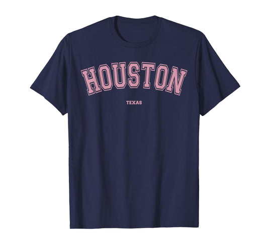 Pink Houston Texas TX Varsity Style on Houston T-Shirt