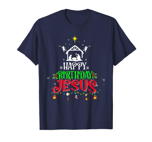 Christian Tree Christmas Happy Birthday Jesus Women Men Kids T-Shirt