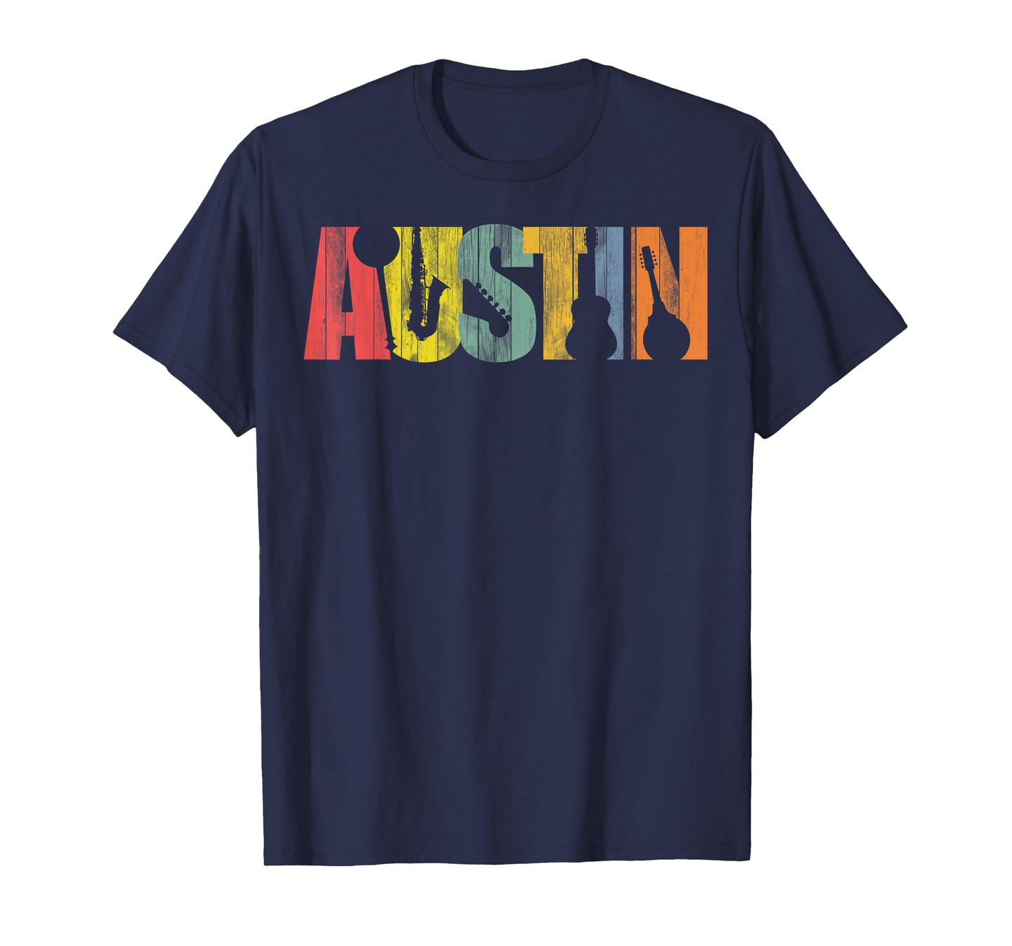 Austin Texas Distressed Vintage Musical Instrument Design T-Shirt