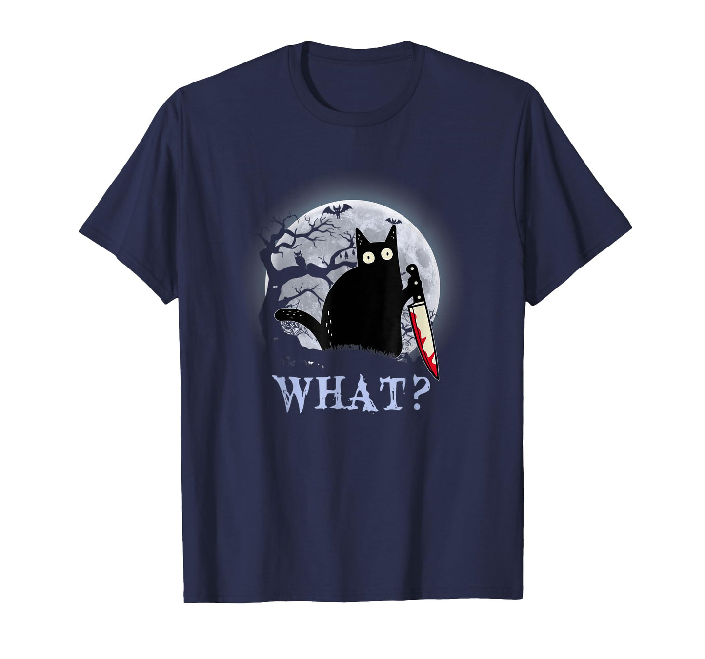 Halloween dark night morderous moon cat with knife Men Women T-Shirt