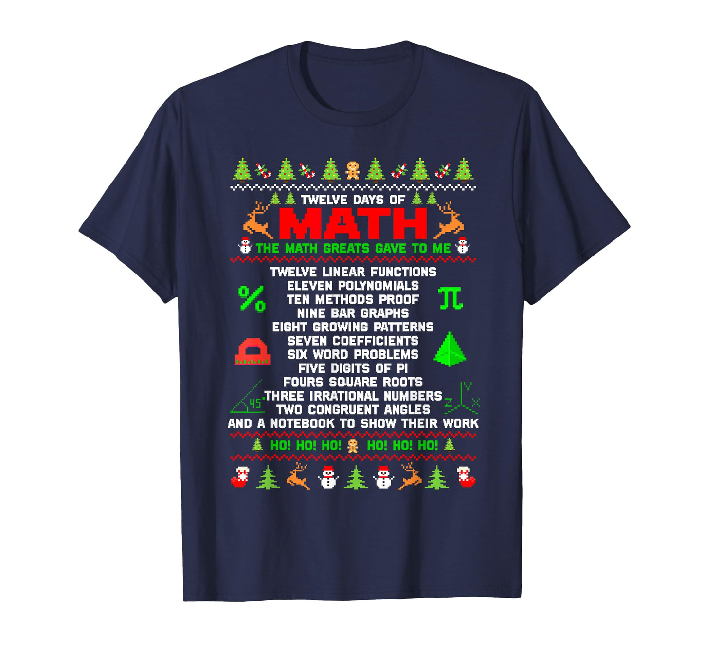 Twelve Days Of Math Teacher Students Ugly Sweater Christmas Men Women Kids T-Shirt