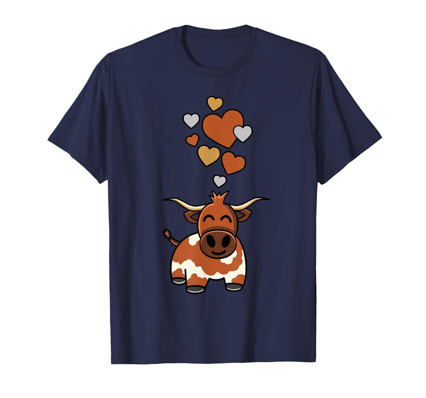 Cute Longhorn Cow With Hearts T-Shirt