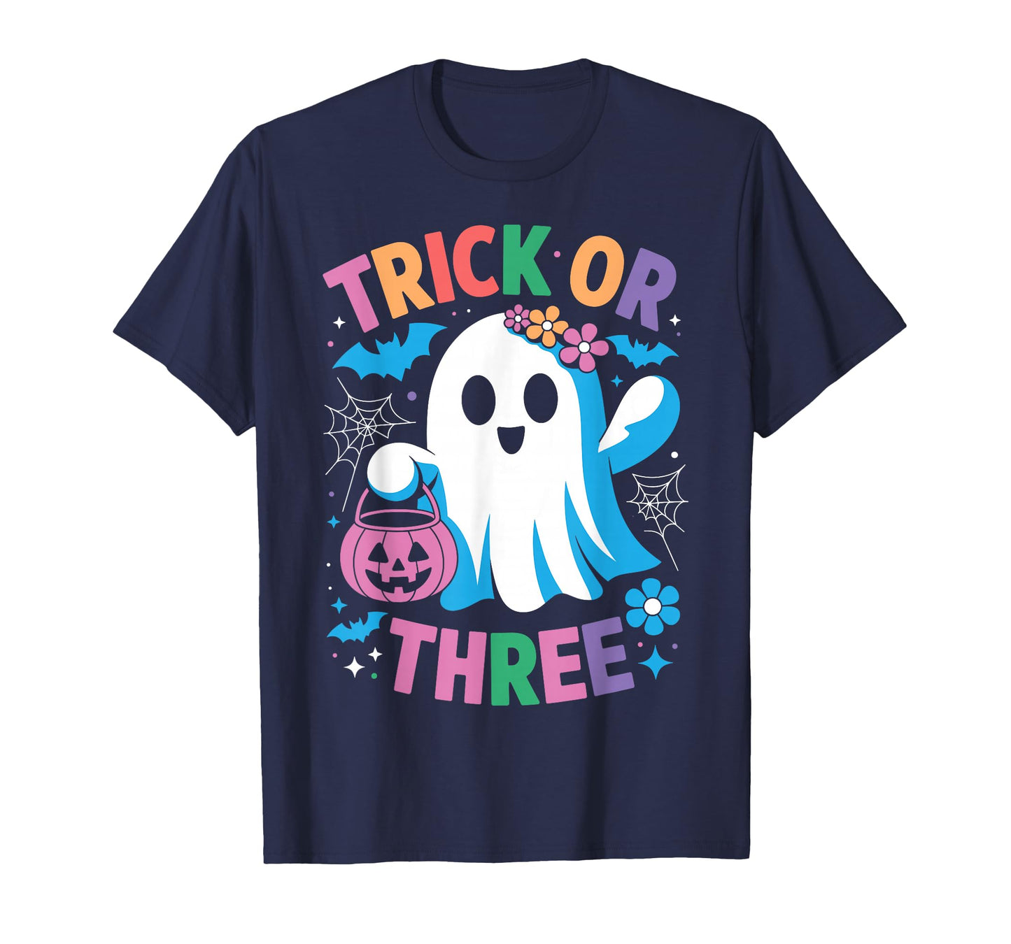 Trick or Three Cute Ghost Groovy 3rd Birthday Girls Kids T-Shirt