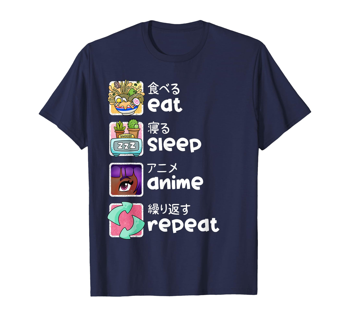 Eat Sleep Anime Repeat Kawaii Otaku Manga Japan Fan Kanji T-Shirt