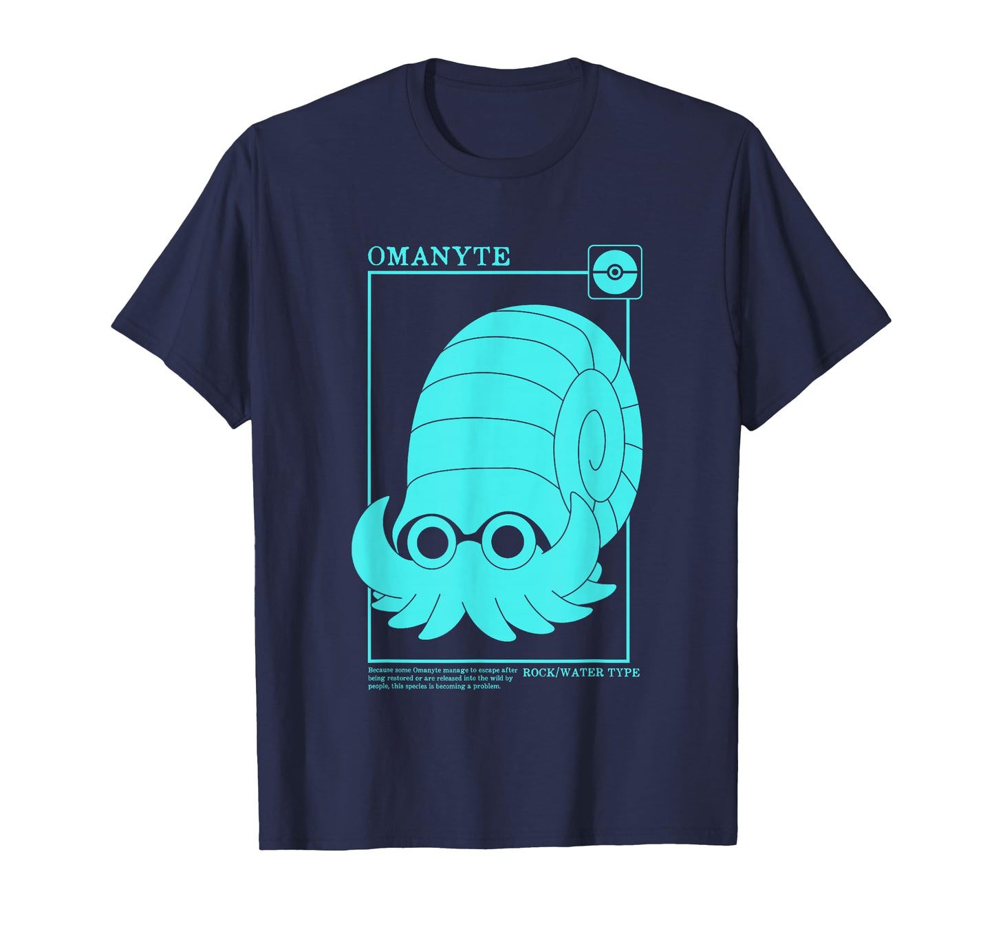 Pokémon Iconic Omanyte Description Card Big Chest Logo T-Shirt