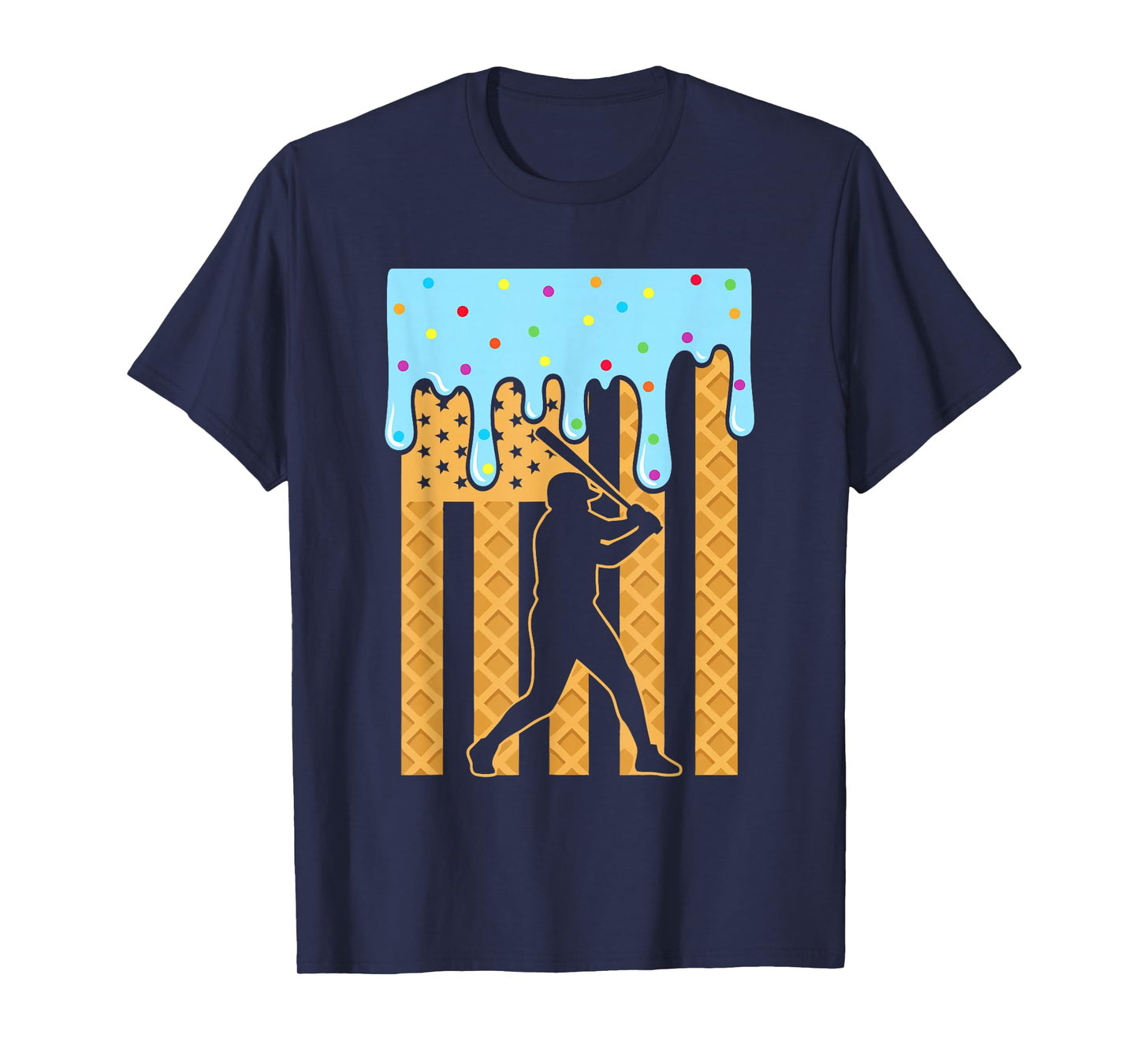 Baseball Drip Dripping Ice Cream Sport Player American Flag T-Shirt