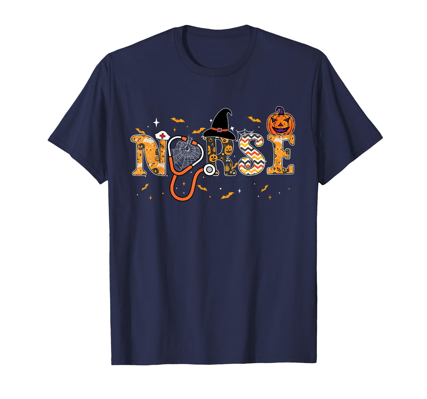 Nurse Halloween Costume Stethoscope Pumpkin Spooky Nurse T-Shirt