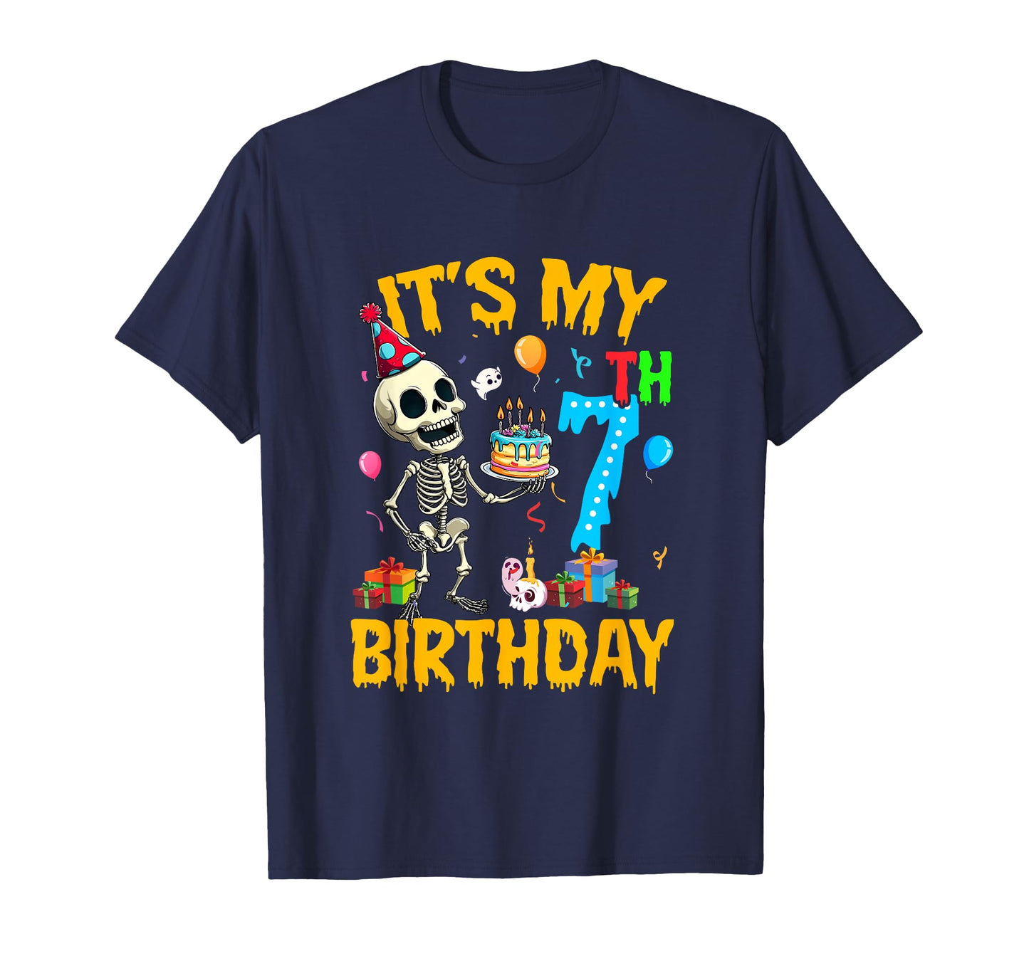 It's My 7Th Birthday Party Halloween Skeleton Birthday Kids T-Shirt