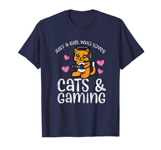 Just Girl Who Loves Cats Gaming Cute Gamer Women Girls Kids T-Shirt