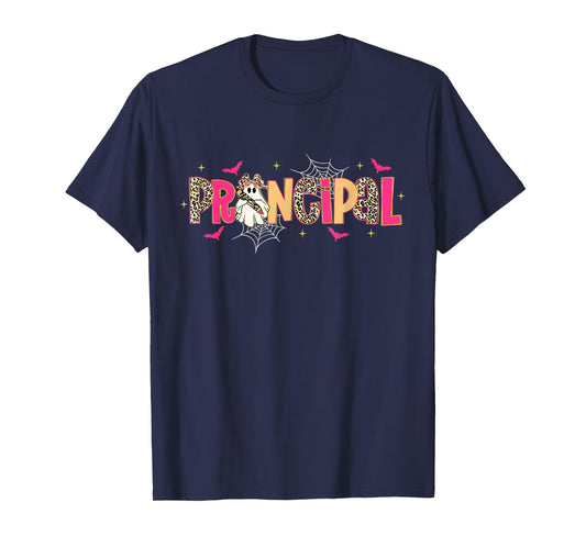 Principal Ghost Pencil Bow Leopard Funny Halloween Costumes T-Shirt
