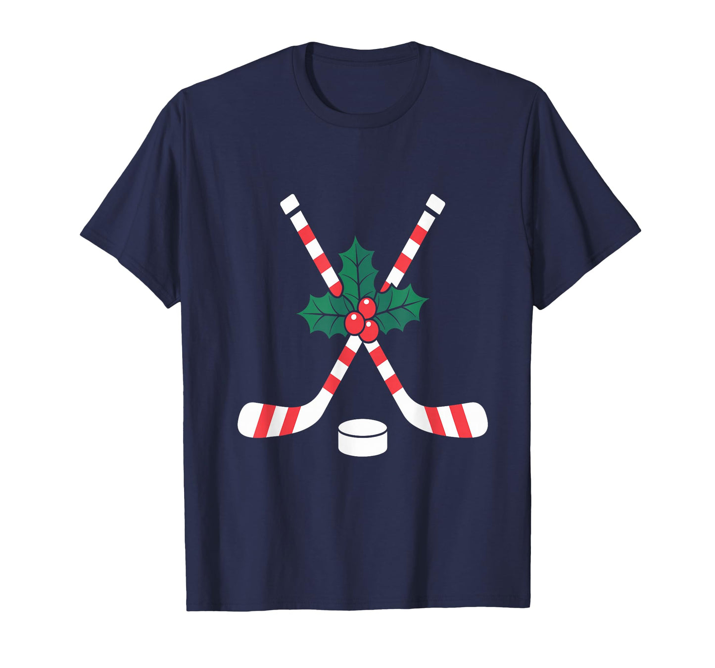 Ice Hockey Christmas Candy Cane Hockey Stick Xmas T-Shirt