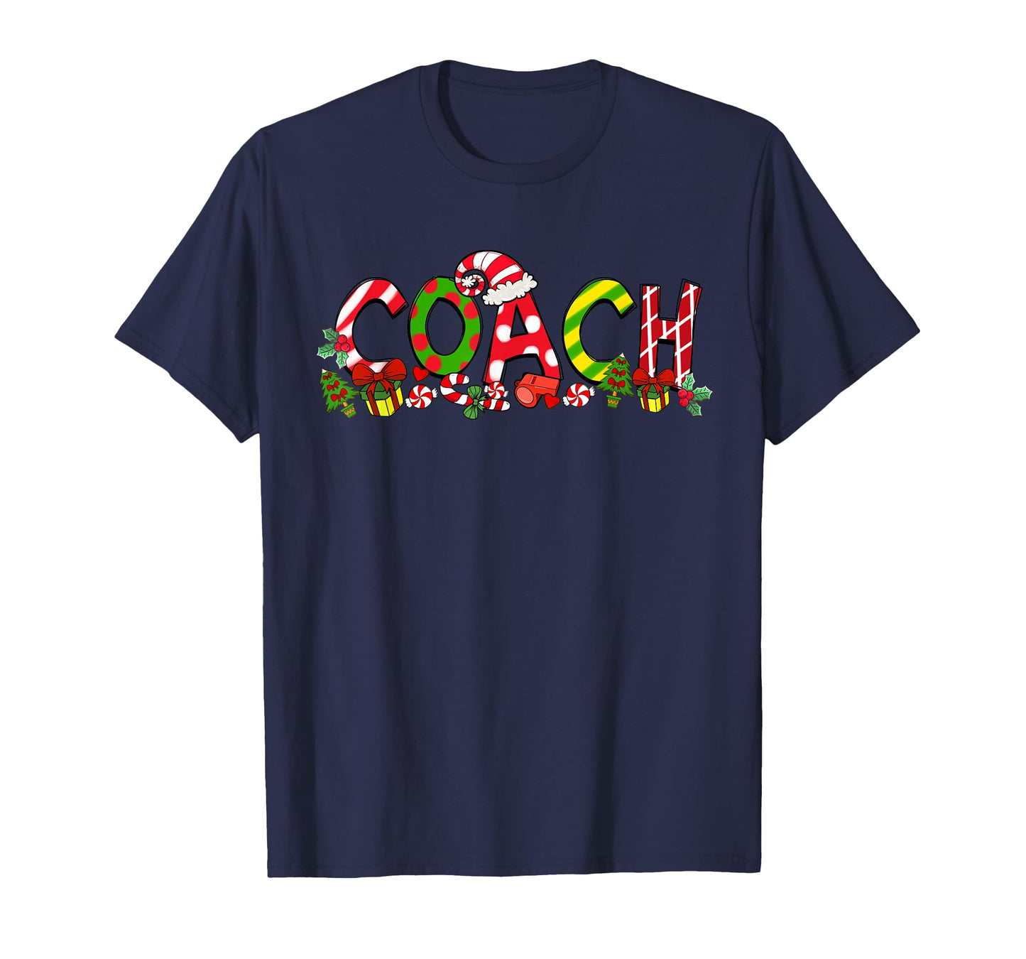 Coach Santa Hat Candy Cane Christmas Funny Xmas Gifts T-Shirt