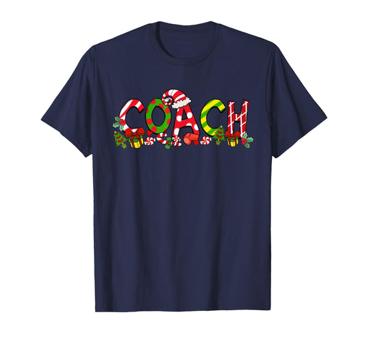 Coach Santa Hat Candy Cane Christmas Funny Xmas Gifts T-Shirt