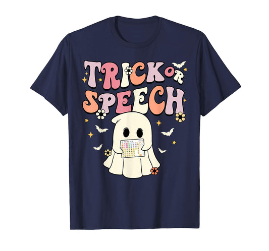 Groovy Trick Or Speech SLP AAC Ghost Halloween Costume T-Shirt
