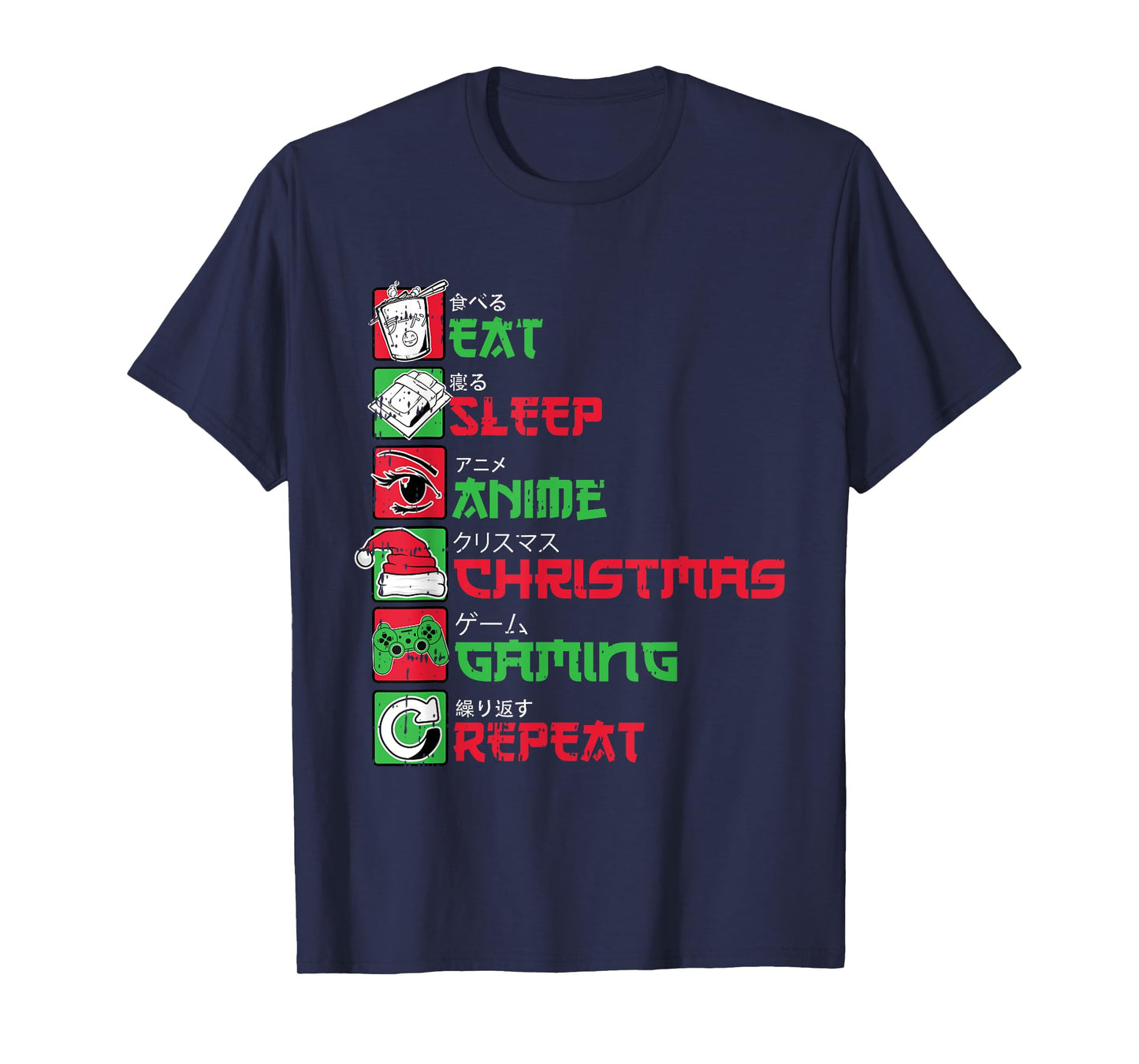 Eat Sleep Anime Gaming Christmas Pajama X-Mas Holiday Gamer T-Shirt