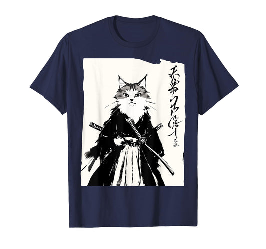 Samurai Cat 天尊乃仁信 Japanese Culture T-Shirt for Men Women