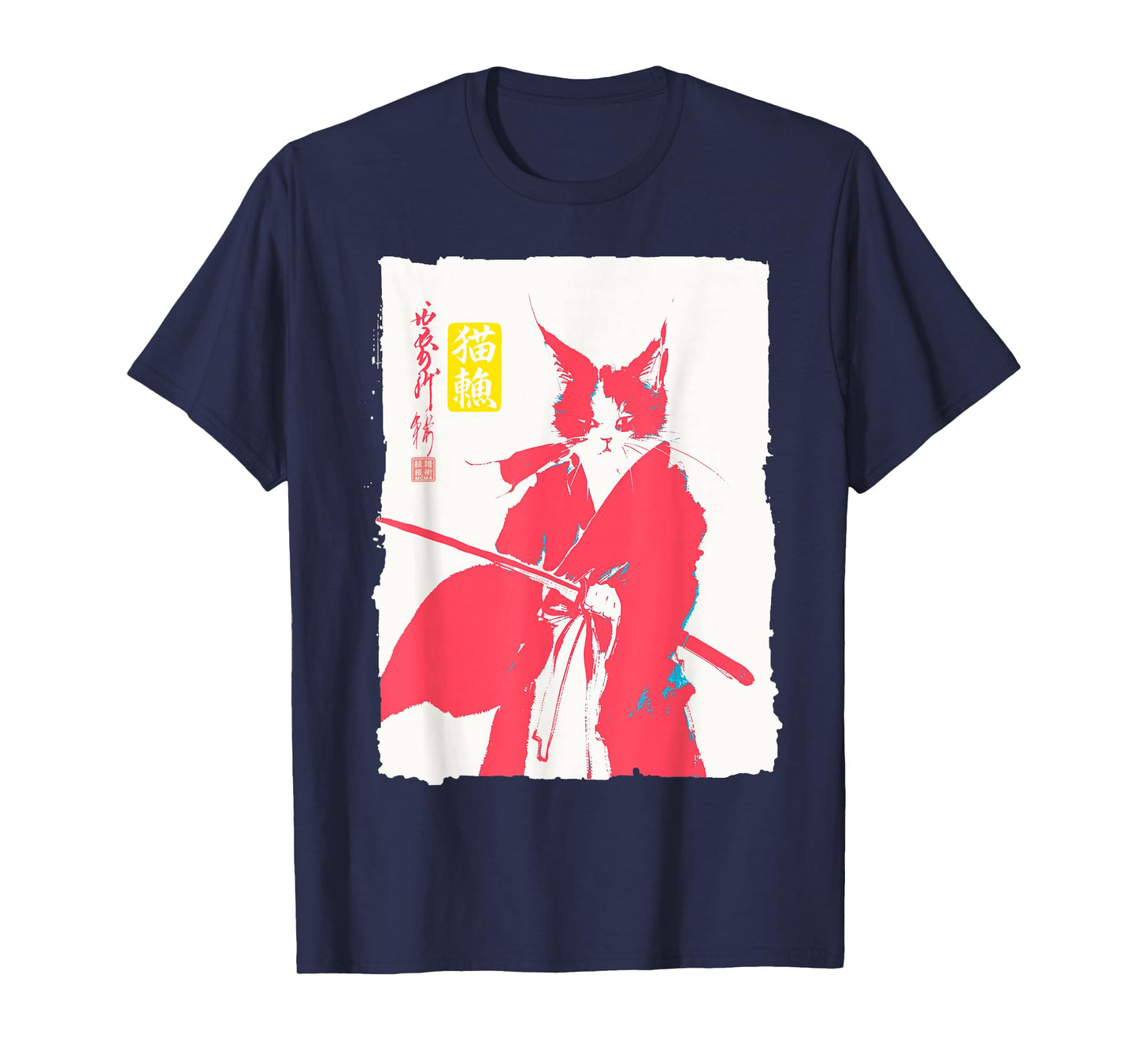 Samurai Cat Japanese Art Funny Anime Manga Graphic T-Shirt