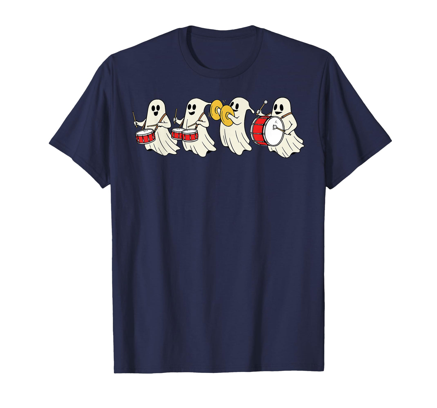 Ghost Playing Drums Halloween Ghost Drummer Boys Kids T-Shirt