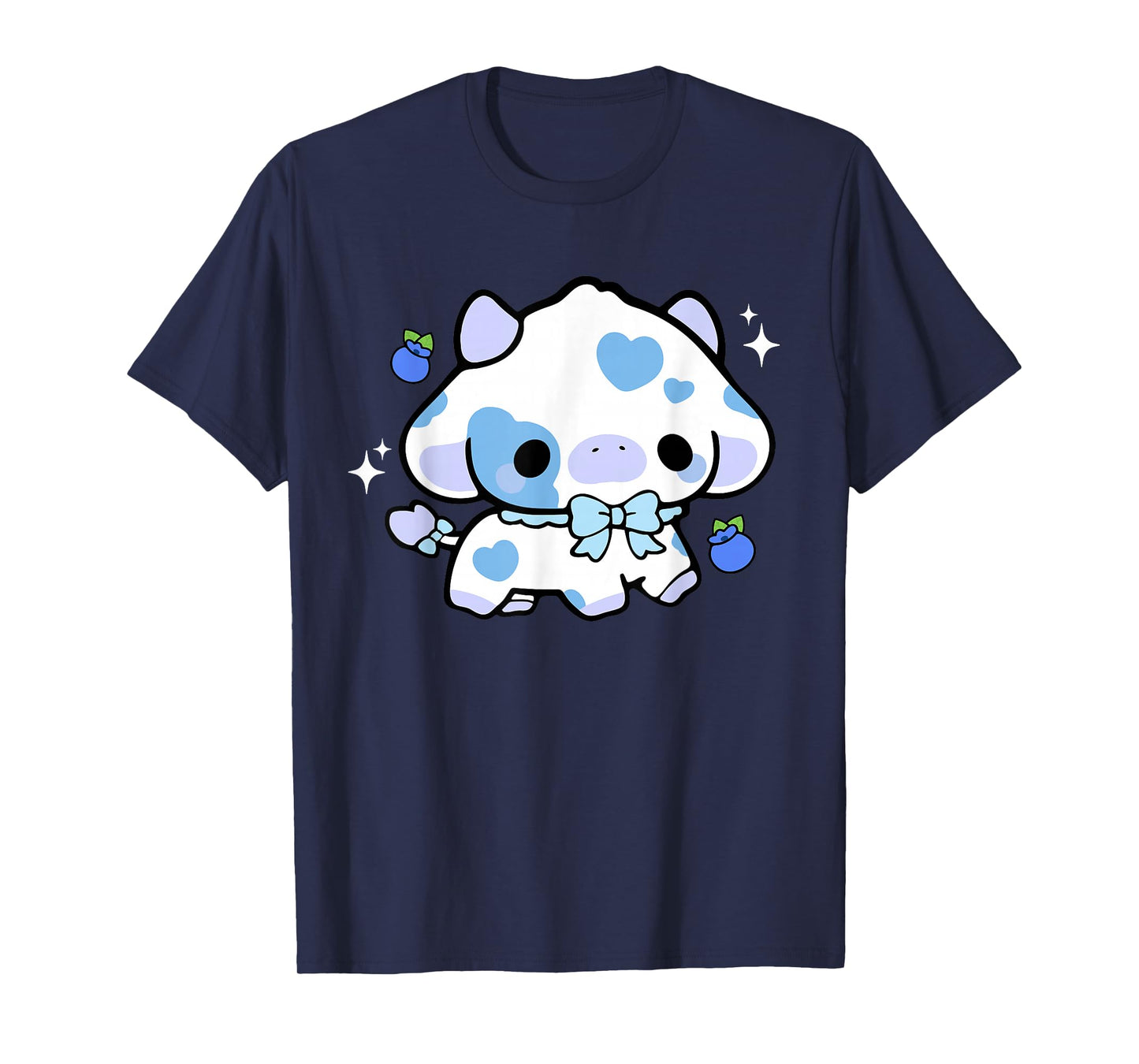 Kawaii Cow Blueberry Cute Aesthetic Anime Girls Teens Kids T-Shirt