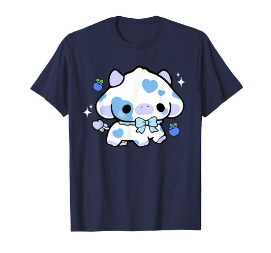 Kawaii Cow Blueberry Cute Aesthetic Anime Girls Teens Kids T-Shirt