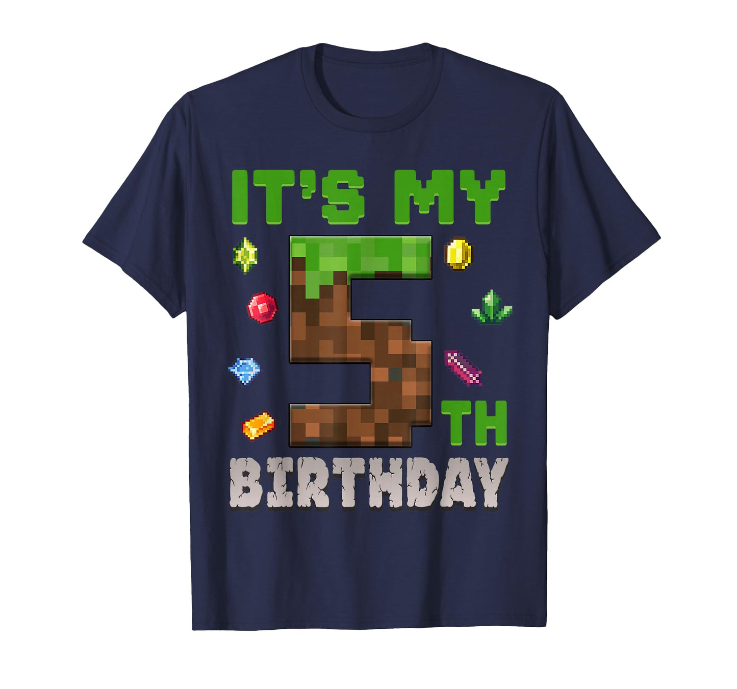 Birthday Boy It's My 5th Birthday 5 Year Old Pixel Gamer T-Shirt